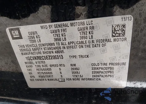 2014 Chevrolet Silverado 1500 1Lt from USA, damaged, VIN 1GCVKREC5EZ206313